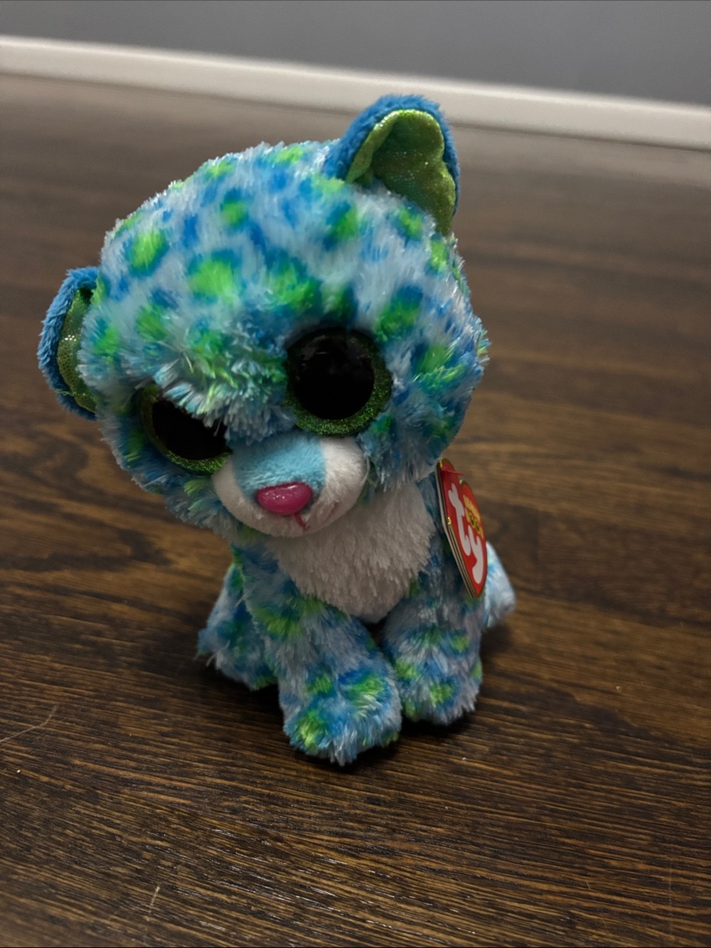 Ty Blue & Green Spotted Plush Kitty with Big Eyes